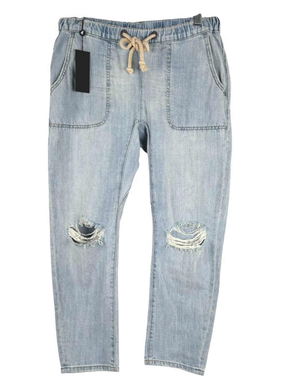One Teaspoon Shabbies Jeans Small Distressed Blue Cotton Drawstring NWT PT-2869